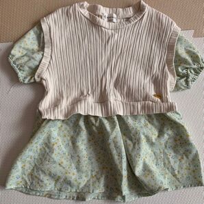 美品 90cm ROPEPICNIC パフスリーブ 花柄 半袖 チュニック ロペピクニック コラボ 女の子 子ども服 夏服 キッズ
