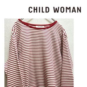 child woman チャイルドウーマン ボーダー 七分袖 ワンピース 赤
