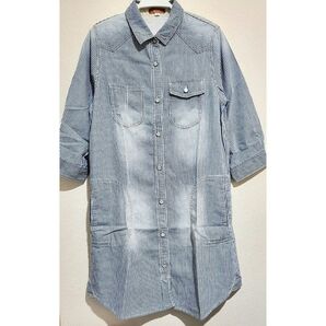 ロングシャツ コットン ストライプ ヒッコリー シャツ ロング 七分袖 綿100