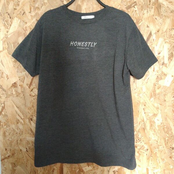 Tシャツ KHALITA 濃いグレー英字プリント Lサイズ