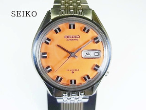 SEIKOセイコー オレンジ色フェイス /１７石自動巻き メンズ腕時計　美品中古