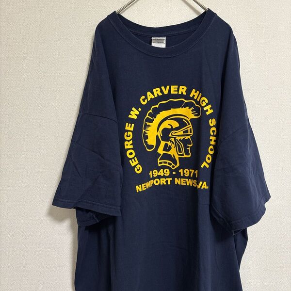 アメカジ Tシャツ 半袖プリントTシャツ 古着 ネイビー 2XL ギルダン