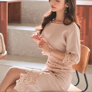 タイトワンピース レース 可愛い 膝丈 セクシー ピンク ディナー デート レースワンピ 上品 清楚