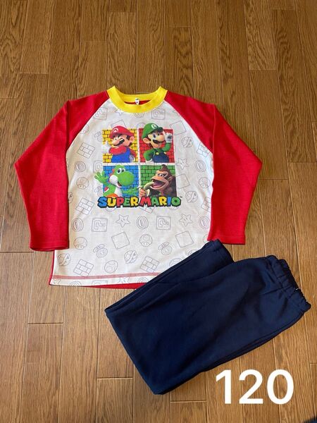 スーパーマリオ120 パジャマタグ付き新品 赤 ルームウェア ヨッシー ドンキーコング ナイトウェア 長袖 キッズ 上下セット