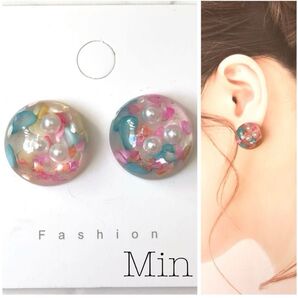 レジン カボション ピアス インポート イヤリング変更可