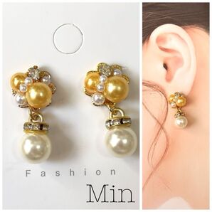 オレンジ系 ビジュー ピアス ハンドメイド イヤリング変更可