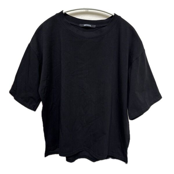 【OVOVO】オーヴォ シンプル ブラック 無地 半袖Tシャツカットソー M〜L モノトーンコーデ