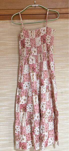 花柄 ロングワンピース ピンク 可愛い パッチワーク