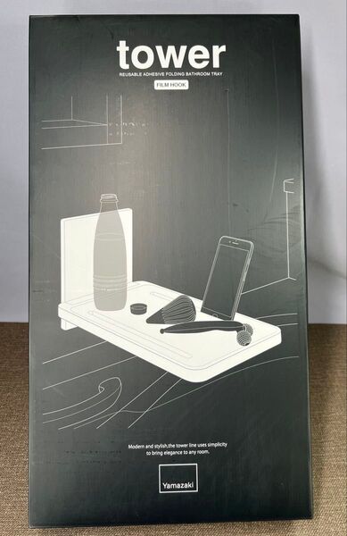 tower フィルムフックバスルーム折り畳み棚 タワー ブラック