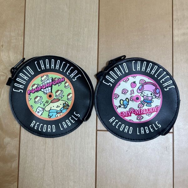 サンリオ レコード盤風フラットポーチ ポムポムプリン/マイメロディ