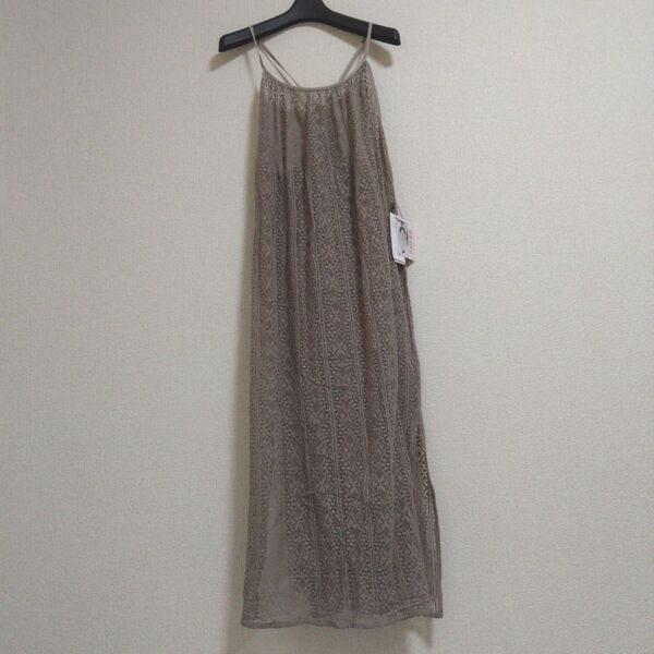 【新品・タグ付き】フラッシュブルー レース キャミワンピース M ベージュ 春夏