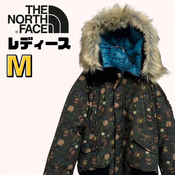 THE NORTH FACE ノースフェイス ダウンジャケット レディースM ボタニック柄 袖裾リブ付き