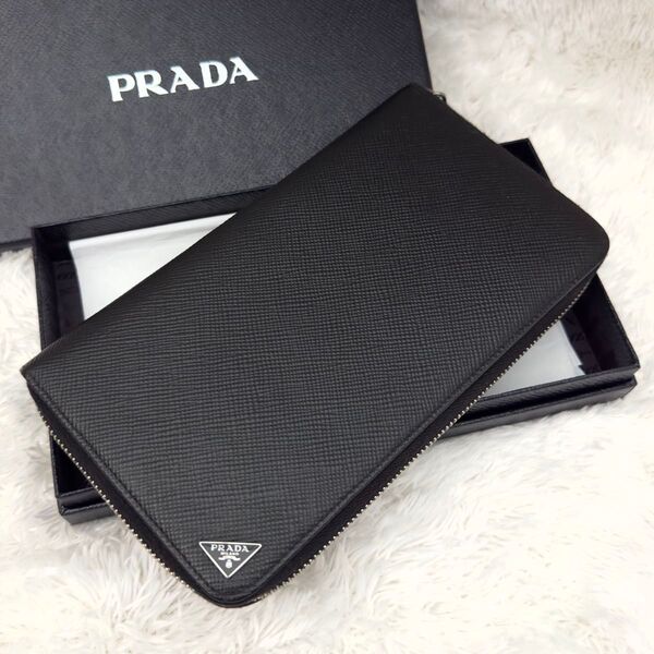 ☆極上美品☆PRADA プラダ サフィアーノ 財布 ラウンドファスナー 三角ロゴ ジップアラウンド トライアングルプレート レザー