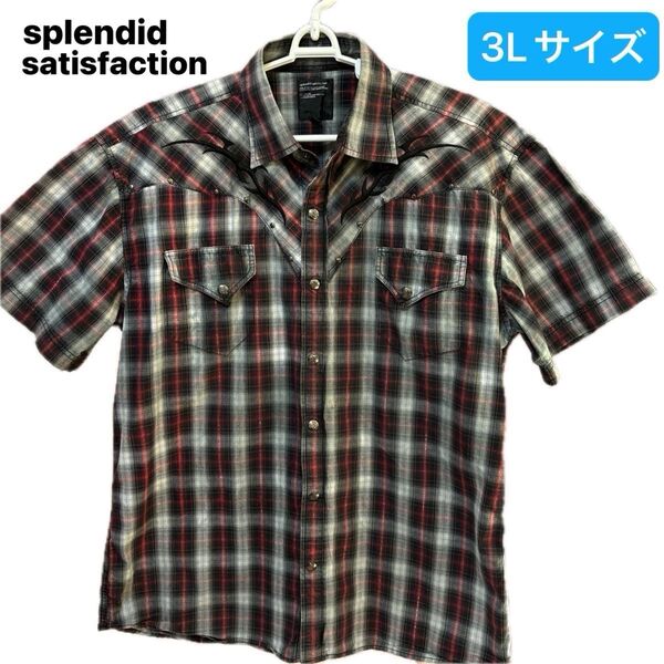 splendid satisfaction 半袖ウエスタンシャツ メンズ 3Lサイズ チェック柄 スナップボタン