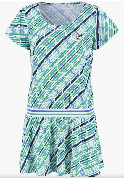 FILA テニスワンピース ストライプ柄 半袖 グリーン系