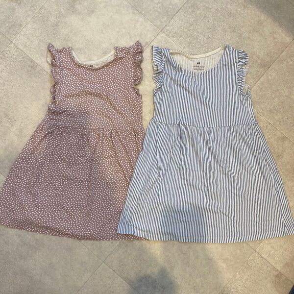 H&M ワンピース 2枚セット 110 120 肩フリル女の子