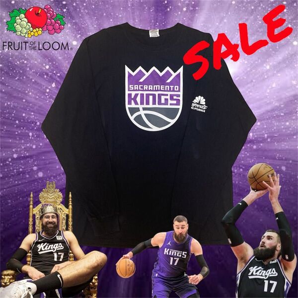 【SALE】FRUIT OF THE LOOM NBA サクラメント・キングス 17番 ロンT 黒 XL