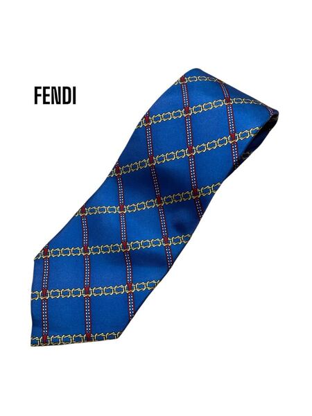 新品タグ付 FENDI 青 チェック柄 シルクネクタイ イタリア製