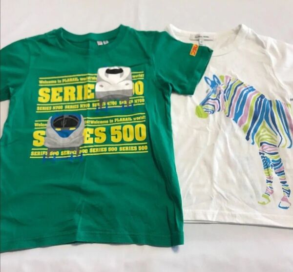 グローバルワーク ユニクロ Tシャツ 半袖Tシャツ UT 新幹線 動物柄 緑 白 120サイズ XL