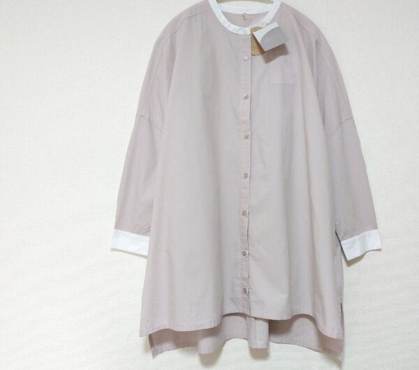 【タグ付き未使用】バンドカラーシャツ ノーカラーシャツ チュニック クレリックデザイン