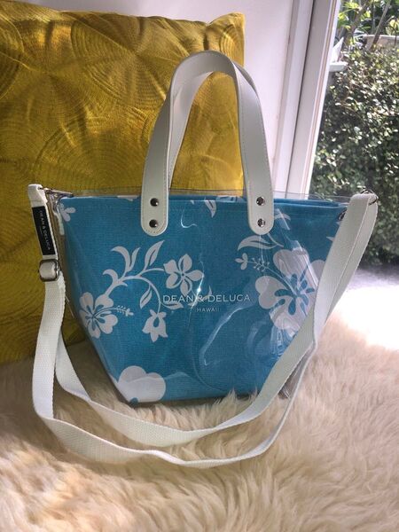 未使用【DEAN & DELUCA HAWAII 】限定品 ハイビスカス柄クリア3wayトートバッグ ブルー 完売品