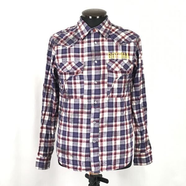 ガッチャ/GOTCHA★長袖フランネルシャツ/ワーク/ウエスタン【Mens size -S/紺×赤×白/navy×red×white/チェック柄】Tops/Shirts◆BH72