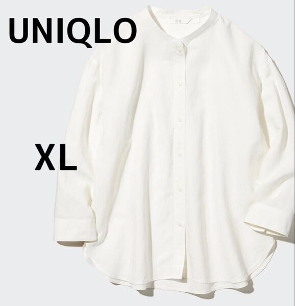 UNIQLO ユニクロ リネンブレンドバンドカラーシャツ(七分袖)XL 白