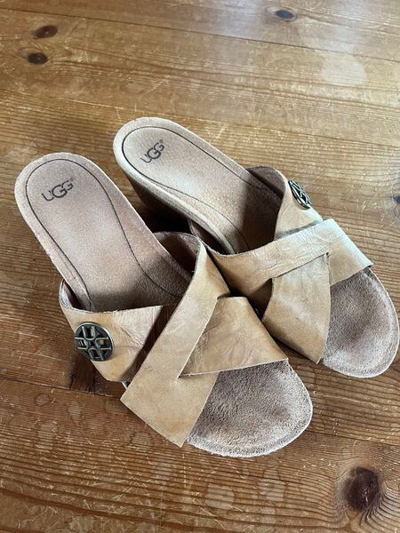 ugg*ウエッジサンダル スウェードレザー ブラウン ベージュ ナチュラル ZARA us8 39 25㎝
