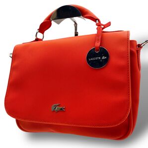 希少◎ LACOSTE ラコステ ハンドバッグ レザー シルバー金具 ワニ 赤×紺 チャーム