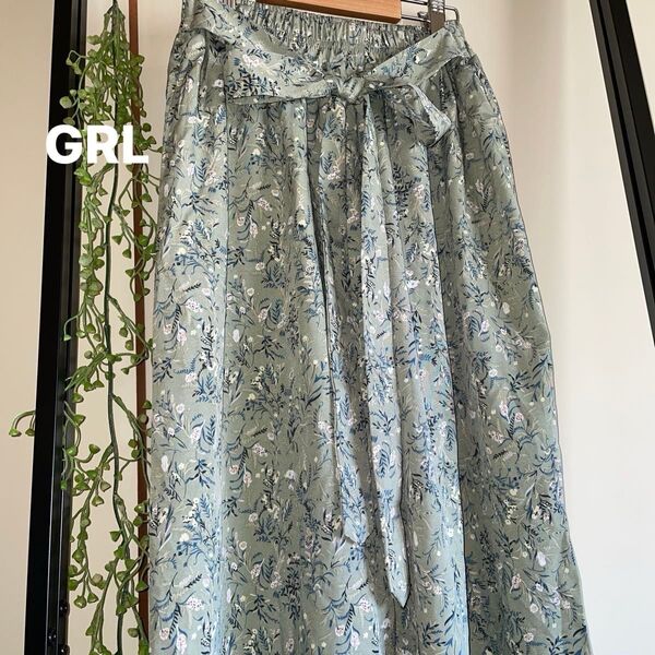 GRL 花柄ワイドパンツ M 花柄 グリーン