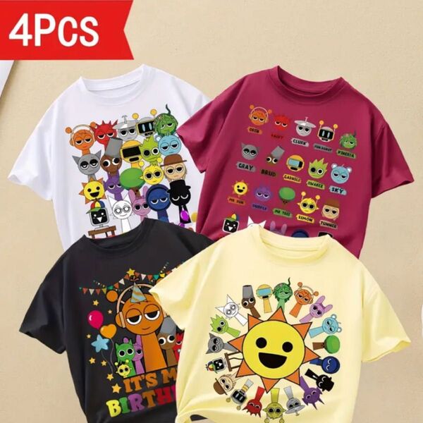 スプランキー SPRUNKI Tシャツ 子供服 キッズ 4枚セット 半袖 半袖Tシャツ