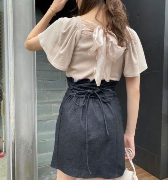 NICE CLAUP ボレロBackリボントップ ベージュ フリーサイズ