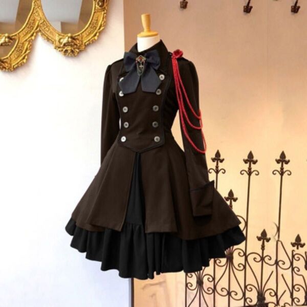 新品 軍服 ワンピース ロリータ コスプレ レディース ハロウィン 衣装 ブラウン M