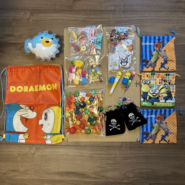 ◎縁日セット 新品・中古混合 スーパーボール、ディズニー巾着・ミニオンズペン IWAKOけしごむBOX 金魚 スクイーズ