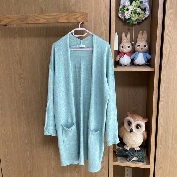 薄手ロングカーディガン (M)グリーン