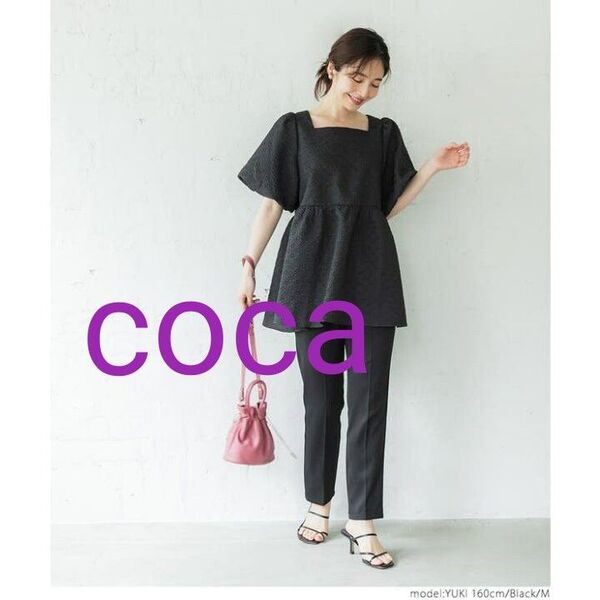 coca エンボススクエアブラウス ブラック L
