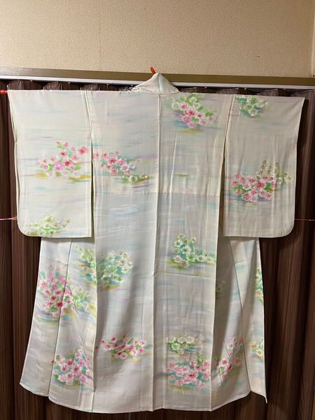 A 小紋 単衣 花柄 白地 和服 和装 和風 和物