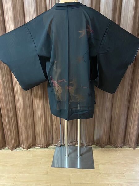 A 羽織(夏用)絽 躾付き 黒地 鹿 楓 和服 和装 和風 和物 高級品
