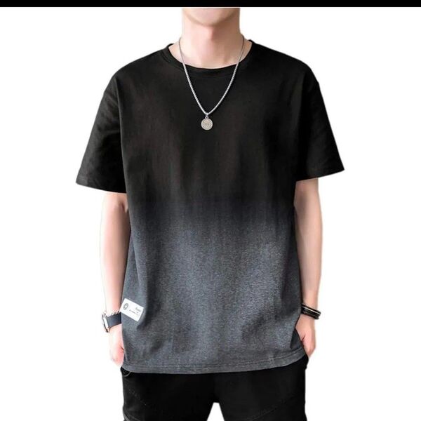 Tシャツ メンズ 半袖 夏服 綿 ビッグt グラデーション カットソー カジュアル ゆったり おしゃれ 丸襟 快適 軽い 柔らかい