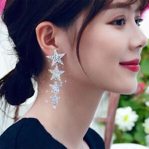 タッセルピアス スター 星 非対称 大振り シルバー アクセサリー アクセ 韓国