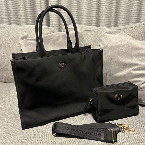 ☆美品☆ COCOCELUX GOLD トートバッグ ポーチ付き ブラック ポコノナイロン