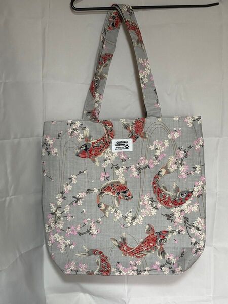 ハンドメイド コイ柄 小花柄 トートバッグ エコバッグ 肩掛け マチあり