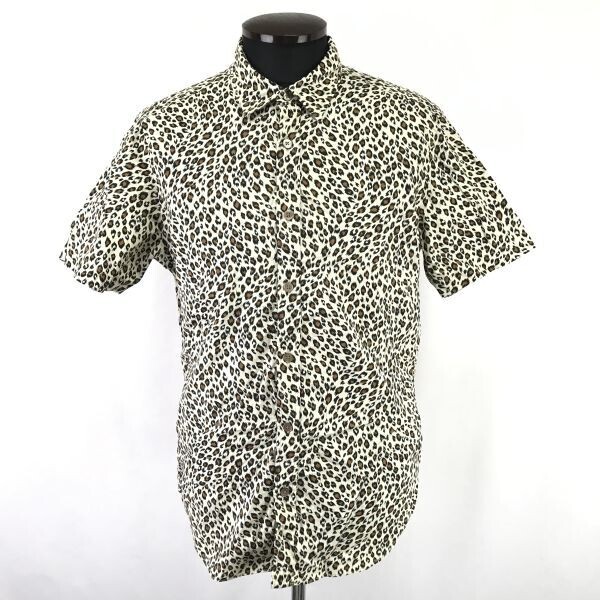 日本製★フレディー&グロスター/FREDY&GLOSTER★半袖シャツ【メンズL/アイボリー×茶/豹柄/レオパード】Tops/Shirts◆BH941