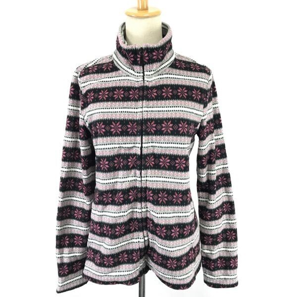 ユニクロ/UNIQLO★ジップアップ/フリースジャケット【レディースL/グレー×ピンク/ノルディック柄】Coat/Jacket/Jumper◆BH974