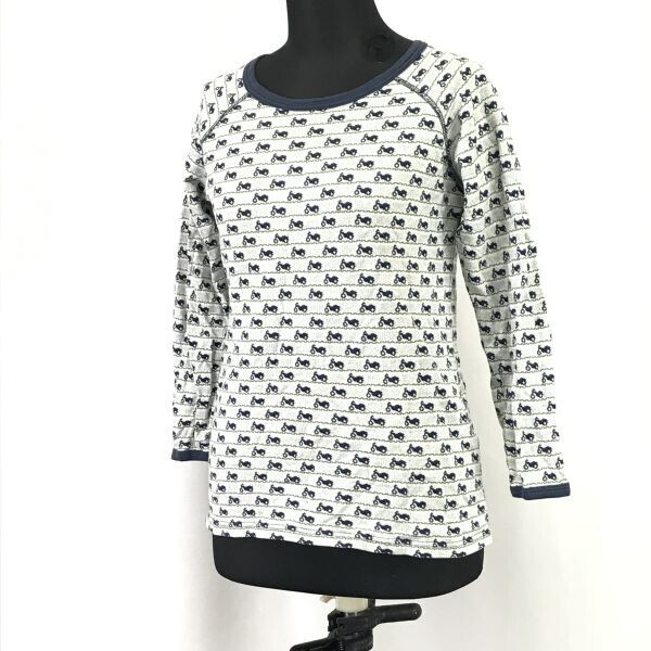 日本製/90s?★オゾンコミュニティ/OZONE COMMUNITY★七分袖Tシャツ【レディースFREE/グレー×ネイビー/バイク柄】Tops/Shirts◆BH963