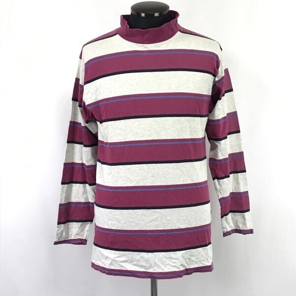 美品/90s/Vintage★マリナデルレイ/MARINA DELREY★ハイネック/長袖Tシャツ【メンズM/ワインレッド×ホワイト/ボーダー柄】Tops◆BH964