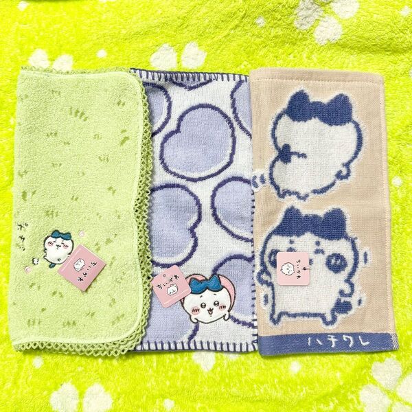 低下以下 ちいかわ ハチワレ ハンカチ タオル美術館 草むら イエー ハート