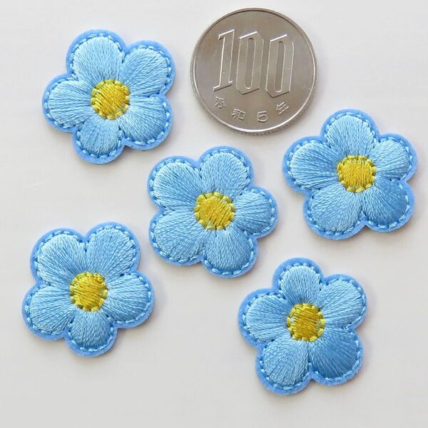 【5枚セット】フラワー 刺繍 アイロン ワッペン アップリケ 青 水色 デイジー 手芸用品 アレンジ patch