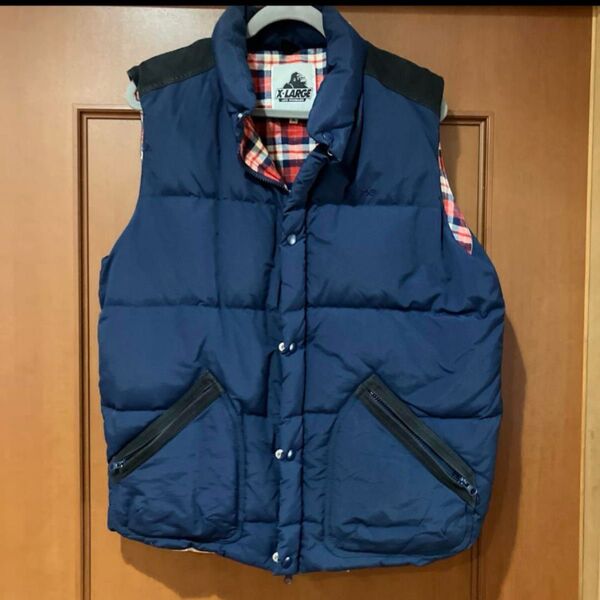 X-LARGE ネイビー ダウンベスト XL 中古美品