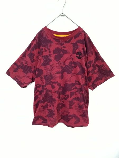 ティンバーランド Timberland Tシャツ メンズ2L 大ロゴ 赤系 総柄